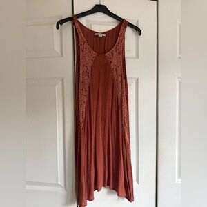 Rust Sleeveless Summer Dress with Lace Detail